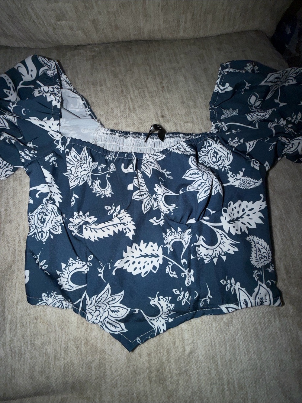 Blue Floral Off-Shoulder Crop Top